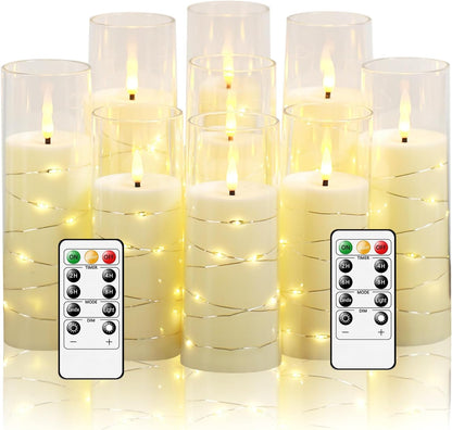 Flickering Flameless LED Candles,Battery Operated Candles 9 Pcs with Embedded Star String,Acrylic