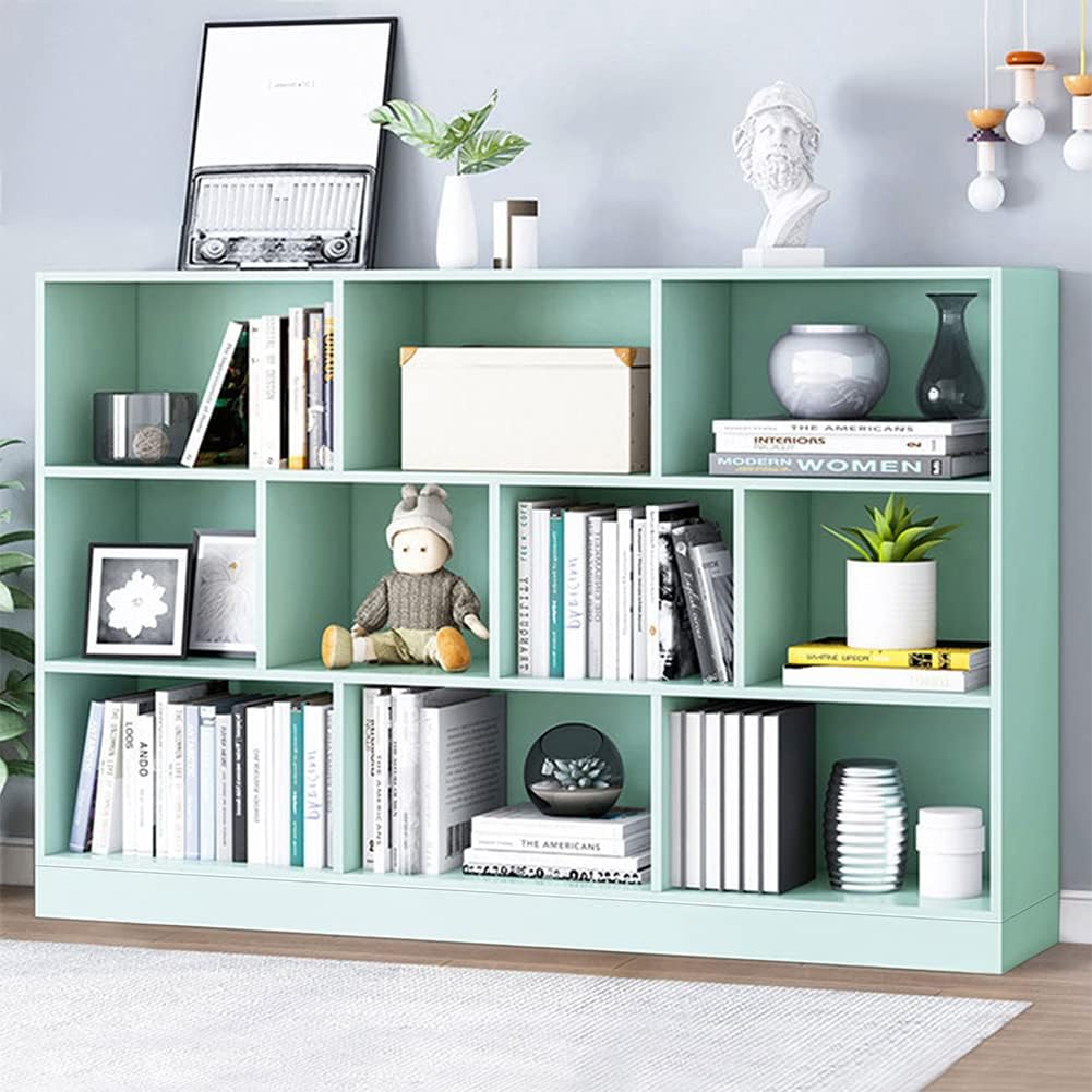 IOTXY Open Shelf Low Bookcase - Wooden 3-Tier Floor Standing Display Cabinet Organizer with Base
