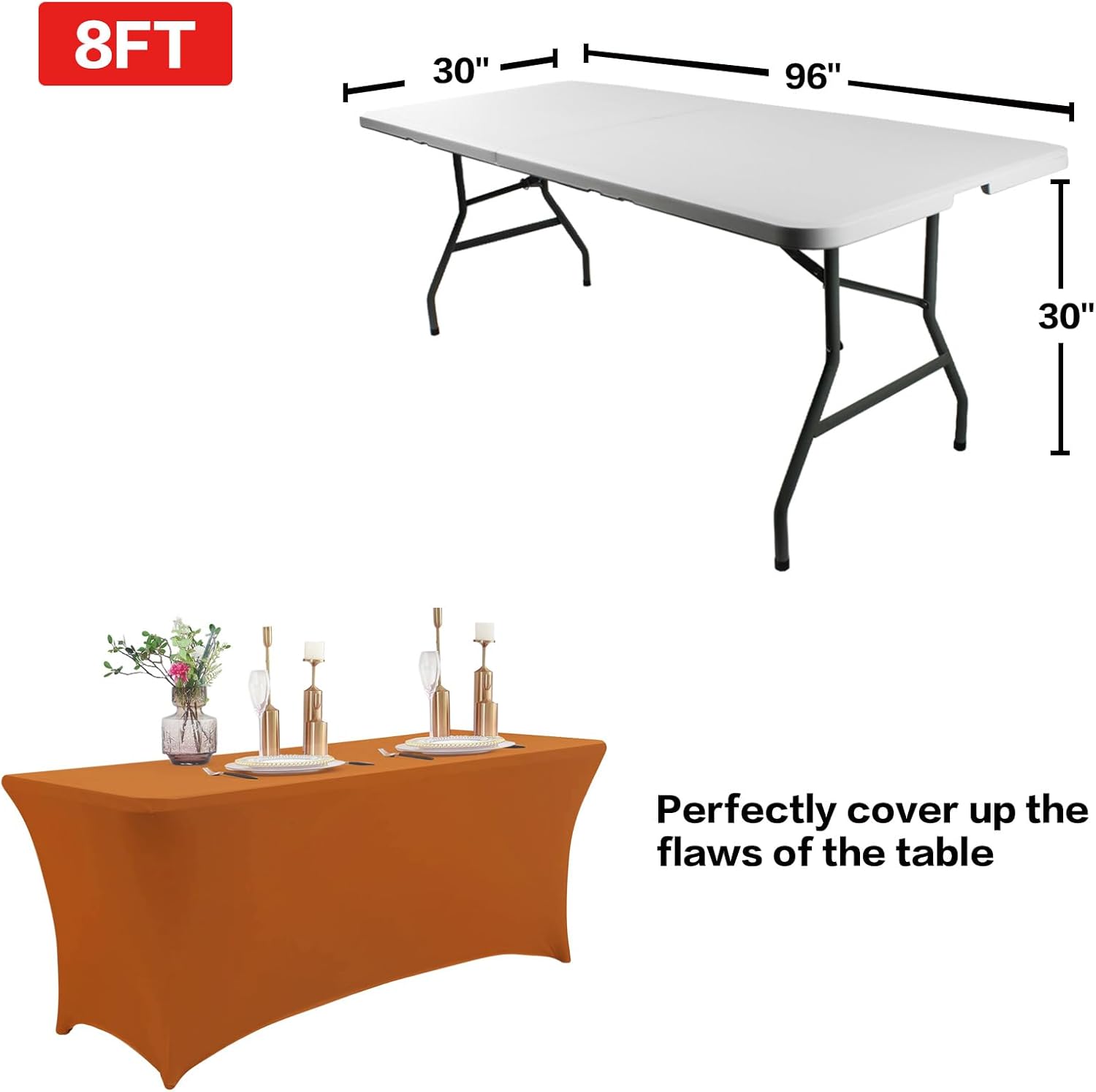 IVAPUPU 2 Pack 6FT Table Cloth for Rectangular Fitted Events Stretch Caramel Table Covers Washable
