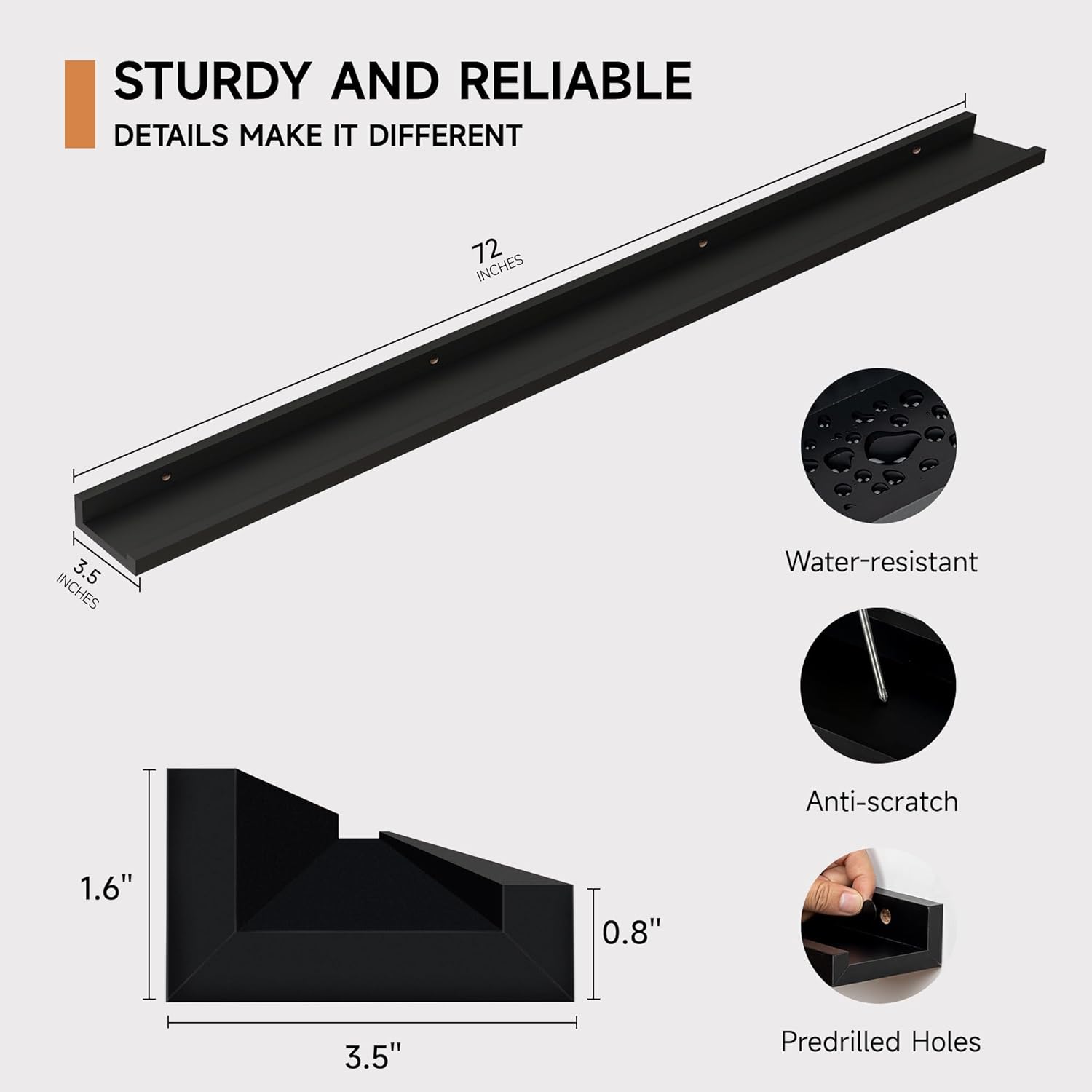 Floating Picture Ledge Shelves for Wall Set of 2, 72 Inches Picture Ledge Shelf with Long Large