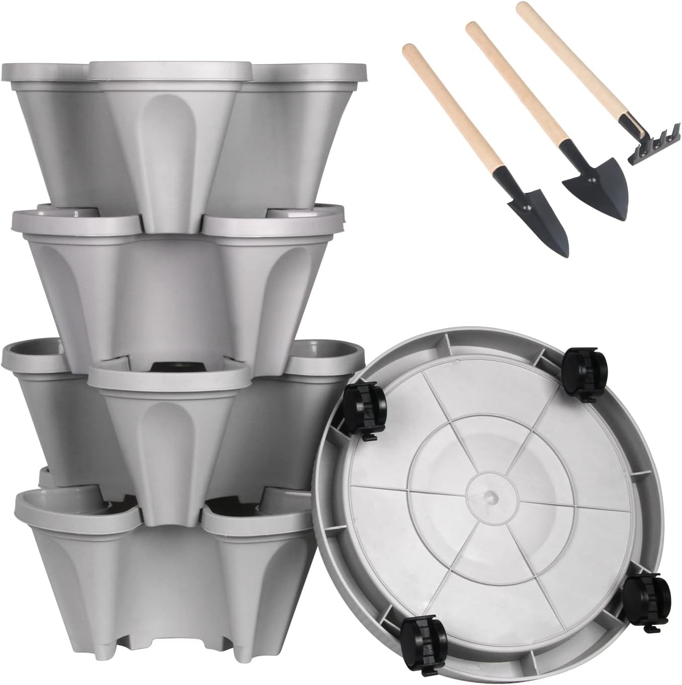 DUNCHATY Stackable Planter, Vertical Garden Planter with Wheels and Tools, Self Watering Strawberry