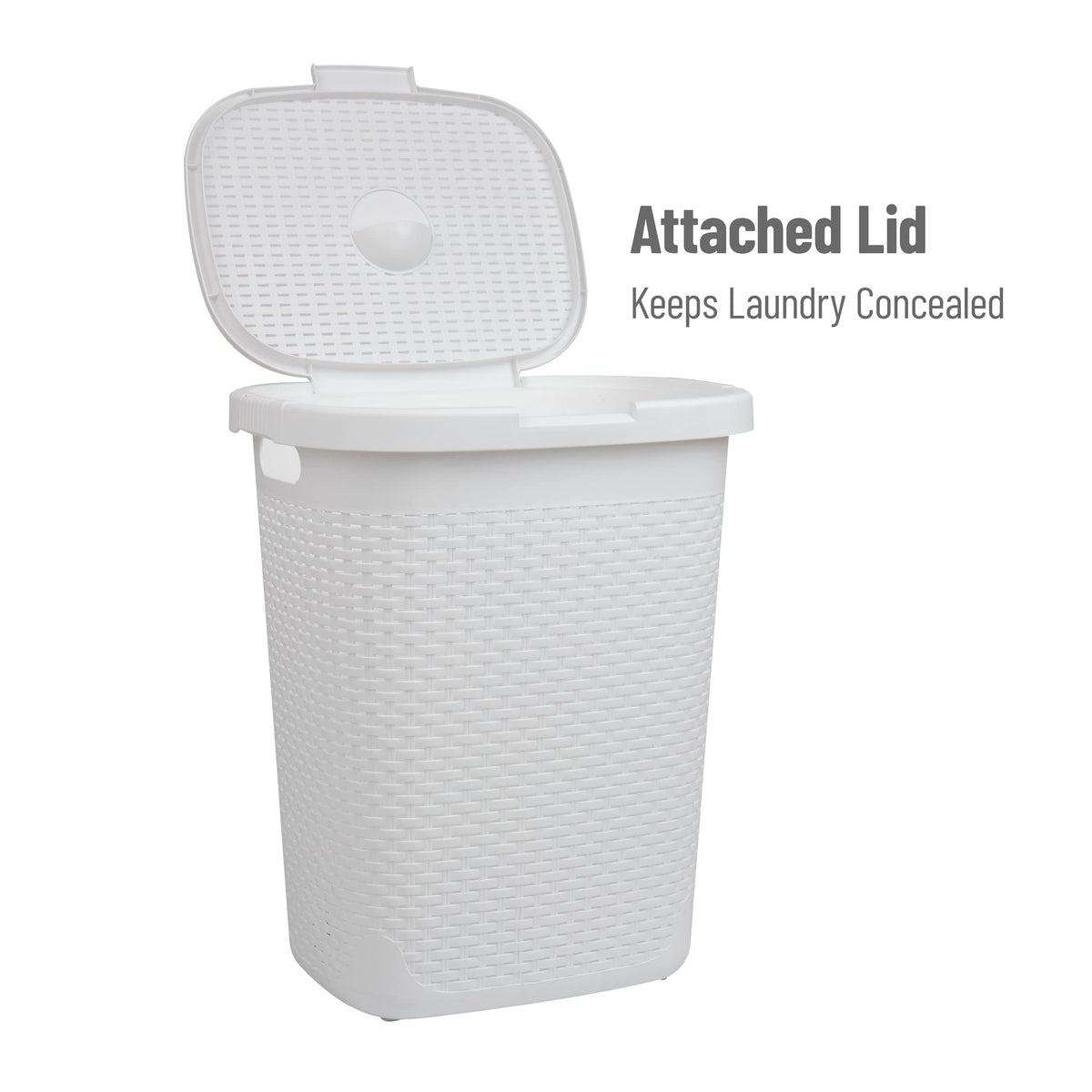 Mind Reader Slim Laundry Hamper with Lid, 50L Clothes Basket, Premium Wicker Design, Plastic, White