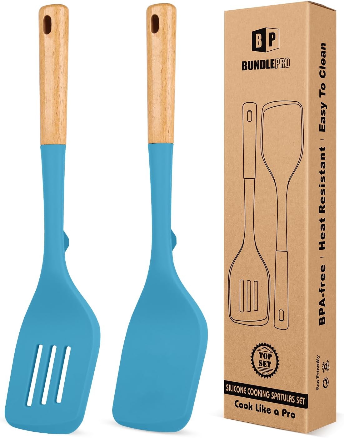 Pack of 2 Large Silicone Spatula, Heat Resistant Solid Turner, Non Stick Slotted Spatulas with