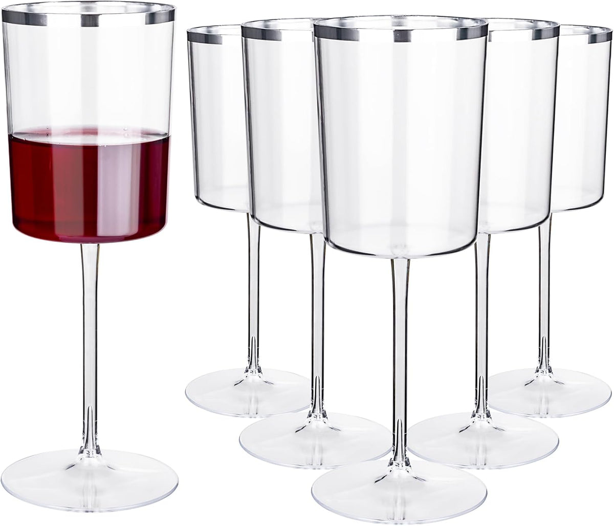Ciaell 12 Pack Plastic Wine Glasses - 14 Oz Plastic Wine Glasses with Stem - Square Silver