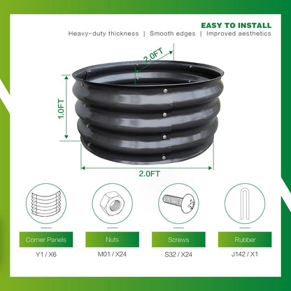GARDMAX 2x2x1FT Galvanized Round Raised Garden Bed Kit, Metal Planter Boxes Outdoor with Easy