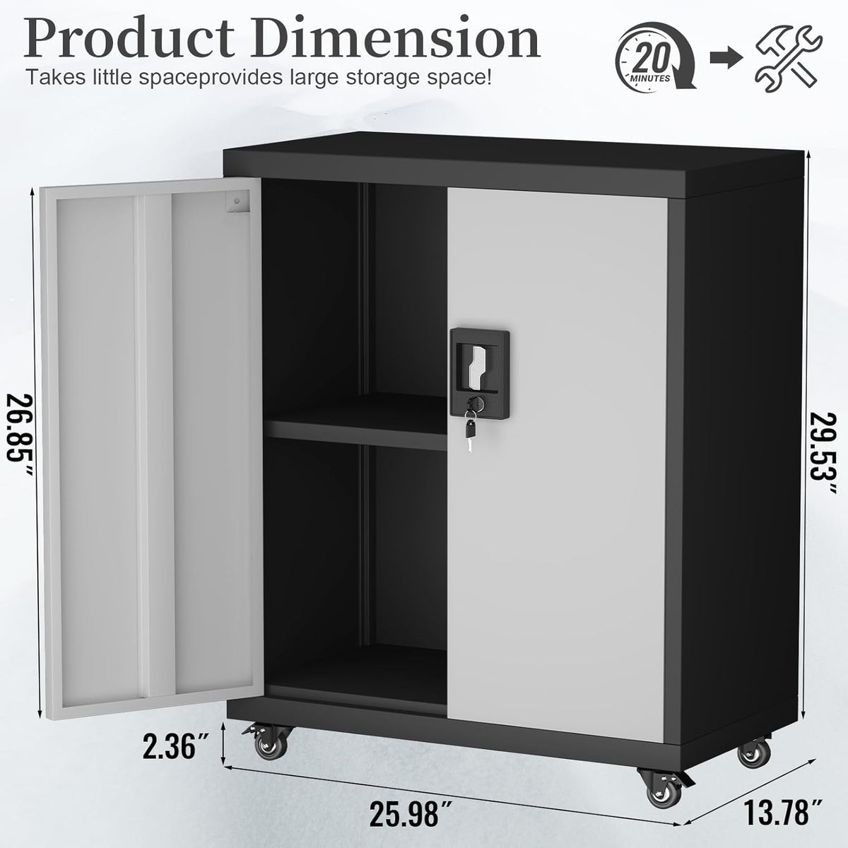 Locking Storage Cabinet,Steel Garage Cabinet with Wheels,Utility Tool Cabinet1 for Garage,Home