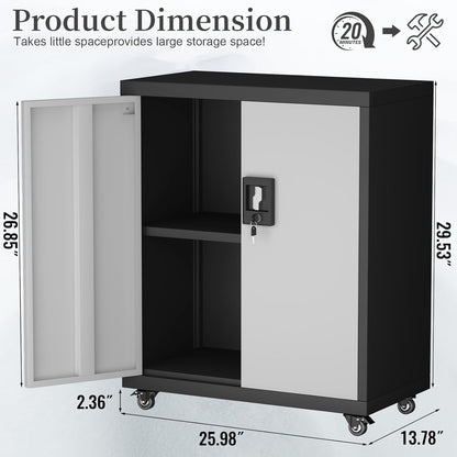 Locking Storage Cabinet,Steel Garage Cabinet with Wheels,Utility Tool Cabinet1 for Garage,Home