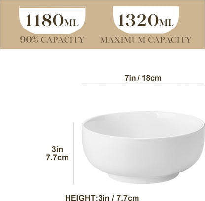 MALACASA Salad Bowls Set, 44 OZ (7") Large Soup Bowls Cereal Bowl for Kitchen, White Ceramic Bowls