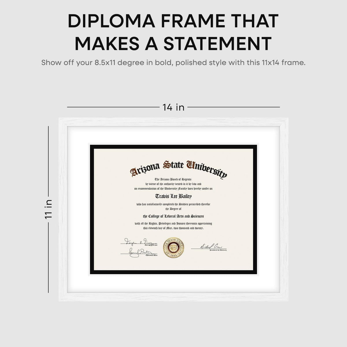 Homeforia 11x14 White Diploma Frame, High End Black Oak 11 x 14 Certificate Wood Frames with Mat
