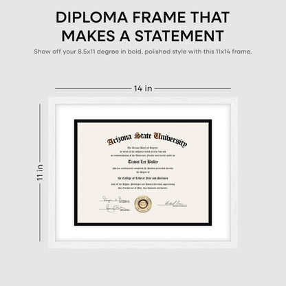 Homeforia 11x14 White Diploma Frame, High End Black Oak 11 x 14 Certificate Wood Frames with Mat