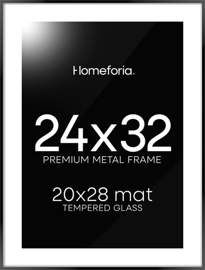 Homeforia 24x32 Poster Frame Black, High End Metal 24 x 32 Large Picture Frames with Mat 20 x 28