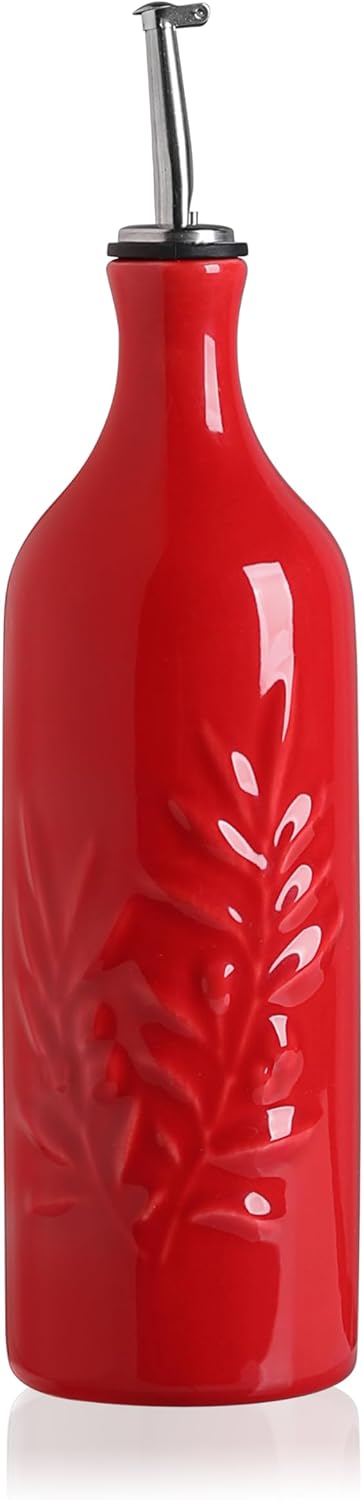 Sweejar Large Ceramic Olive Oil Dispenser Bottle, 24 Oz Relief Opaque Oil Cruet Protects Oil To