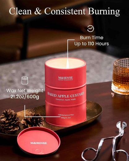 M&SENSE Baked Apple Scented Candles Large, Natural Soy Candles 21.2oz 120 Hour Slow