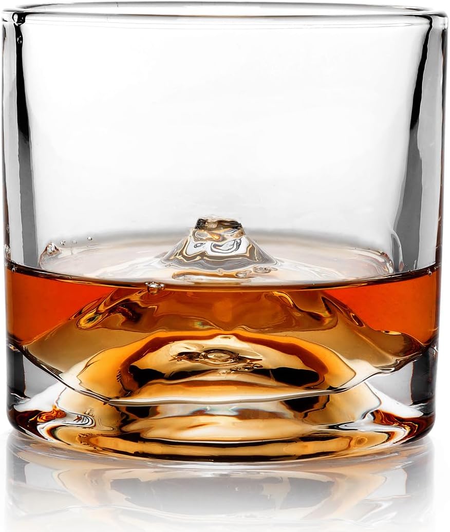 Mount Fuji Heavy Crystal Whiskey Glasses Gift Set of 2, Thick Freezable Bourbon Glass 1lb Each