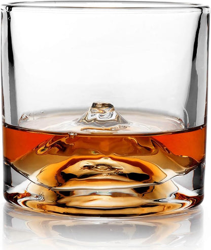 Mount Fuji Heavy Crystal Whiskey Glasses Gift Set of 2, Thick Freezable Bourbon Glass 1lb Each