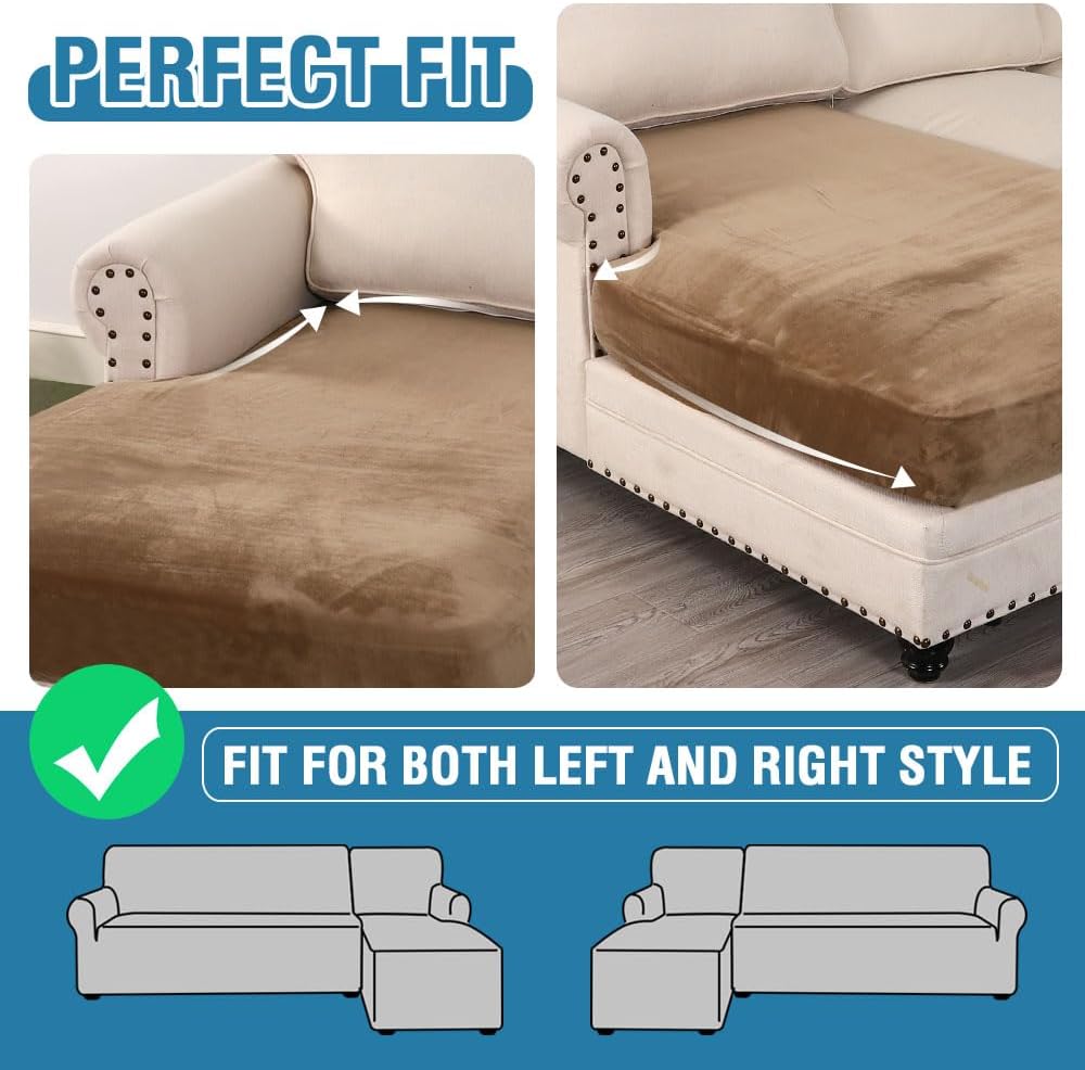 H.VERSAILTEX Velvet Stretch Individual Chaise Cover Sectional Couch Covers for L Shaped Sofa Both