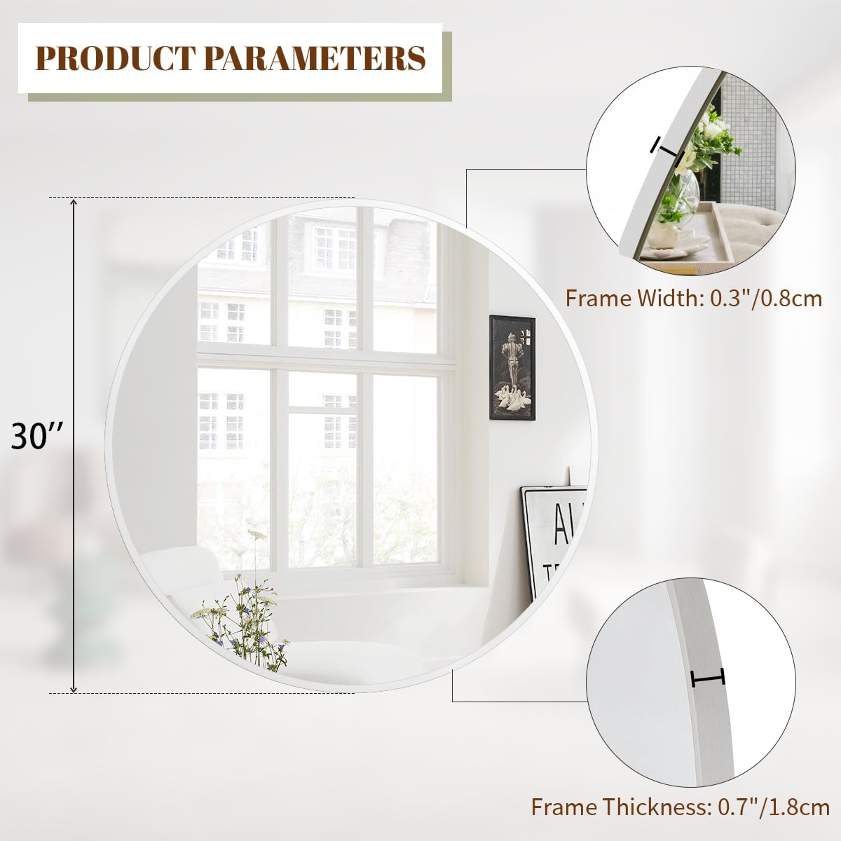 BEAUTYPEAK 30 Inch Round Mirror, Metal Frame Circle Mirror, Wall Mounted for Entryway, Bathroom