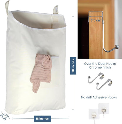The Fine Living Co. Hanging Laundry Hamper with Over Door Hooks & Adhesive, Durable Space Saving