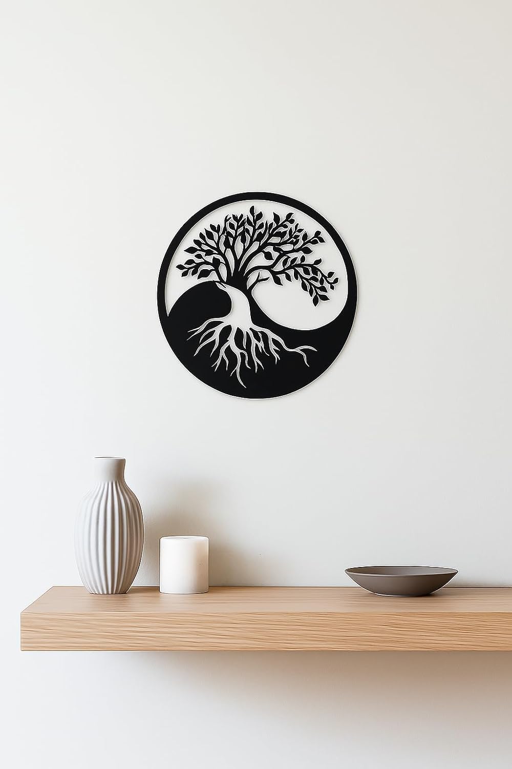 SHIMANY Black Metal Wall Art - Yin&Yang Tree Of Life Hanging Wall Sculpture for Living Room