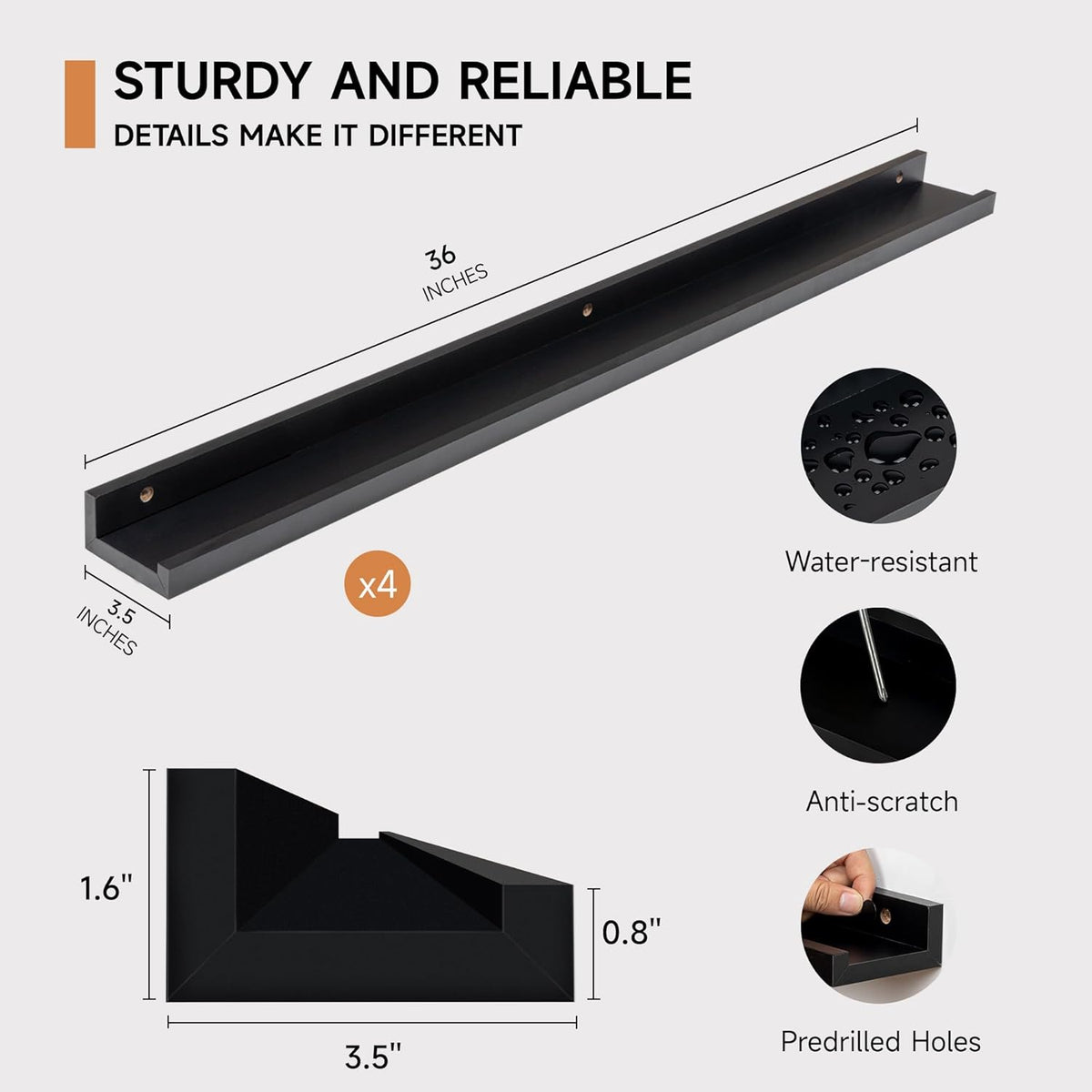 Picture Ledge Shelf for Wall, Floating Shelves Set of 4, 36 Inch Long Nursery Book Shelves for Toys