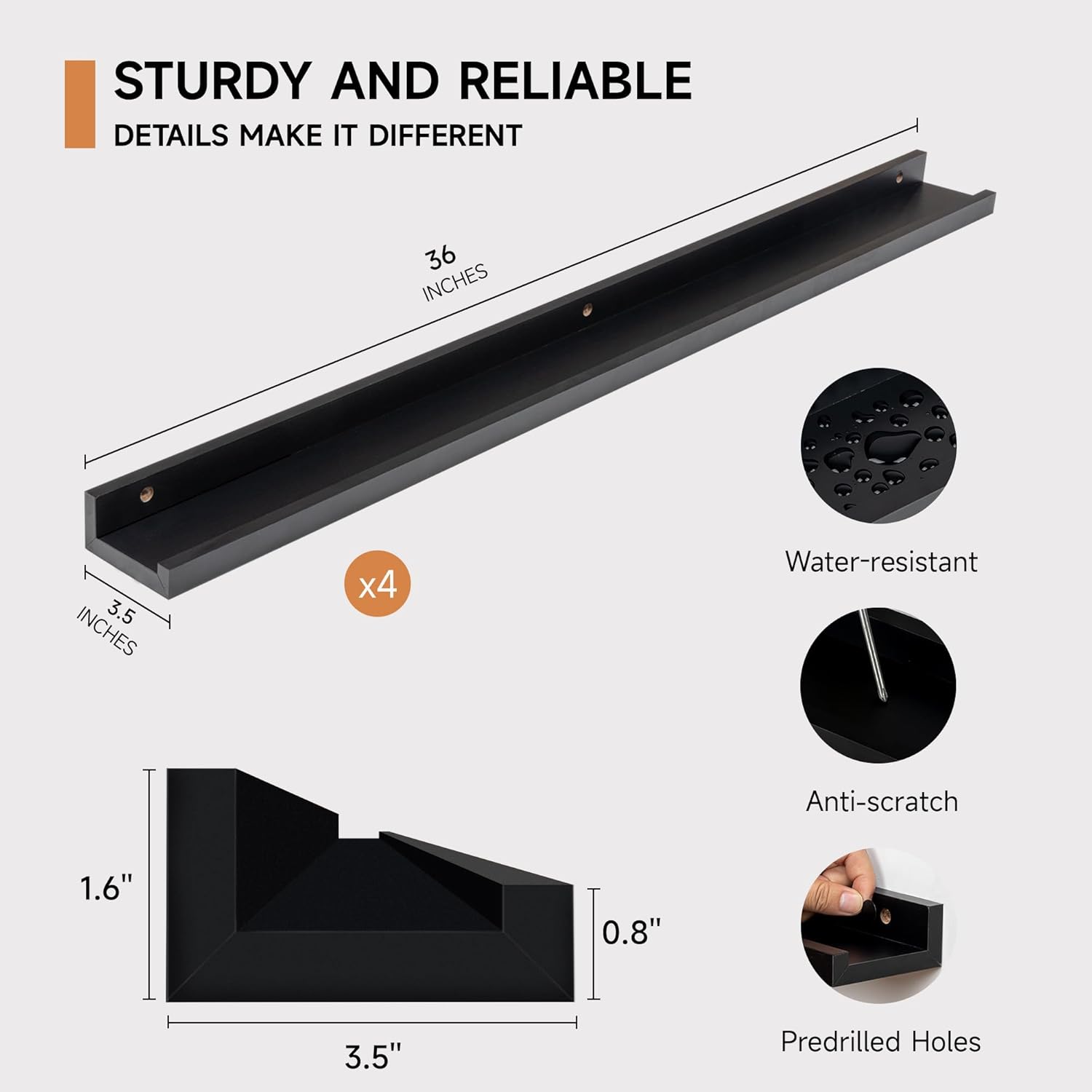 Picture Ledge Shelf for Wall, Floating Shelves Set of 4, 36 Inch Long Nursery Book Shelves for Toys