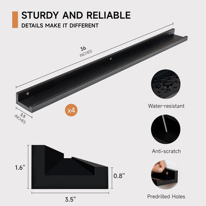 Picture Ledge Shelf for Wall, Floating Shelves Set of 4, 36 Inch Long Nursery Book Shelves for Toys