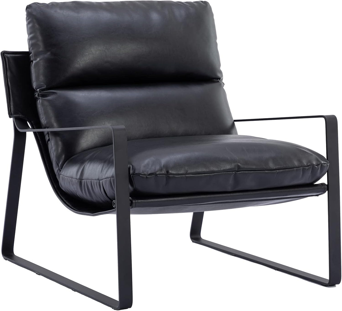 DUOMAY Mid-Century Accent Chair Armchair, Comfy PU Leather Leisure Chair Lazy Chair with Metal Leg