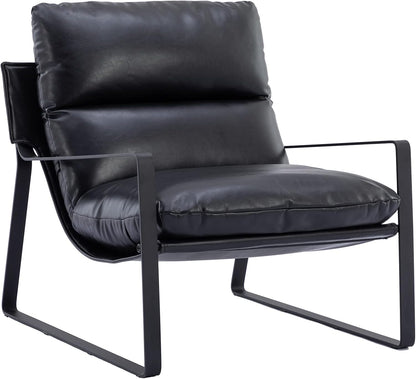 DUOMAY Mid-Century Accent Chair Armchair, Comfy PU Leather Leisure Chair Lazy Chair with Metal Leg