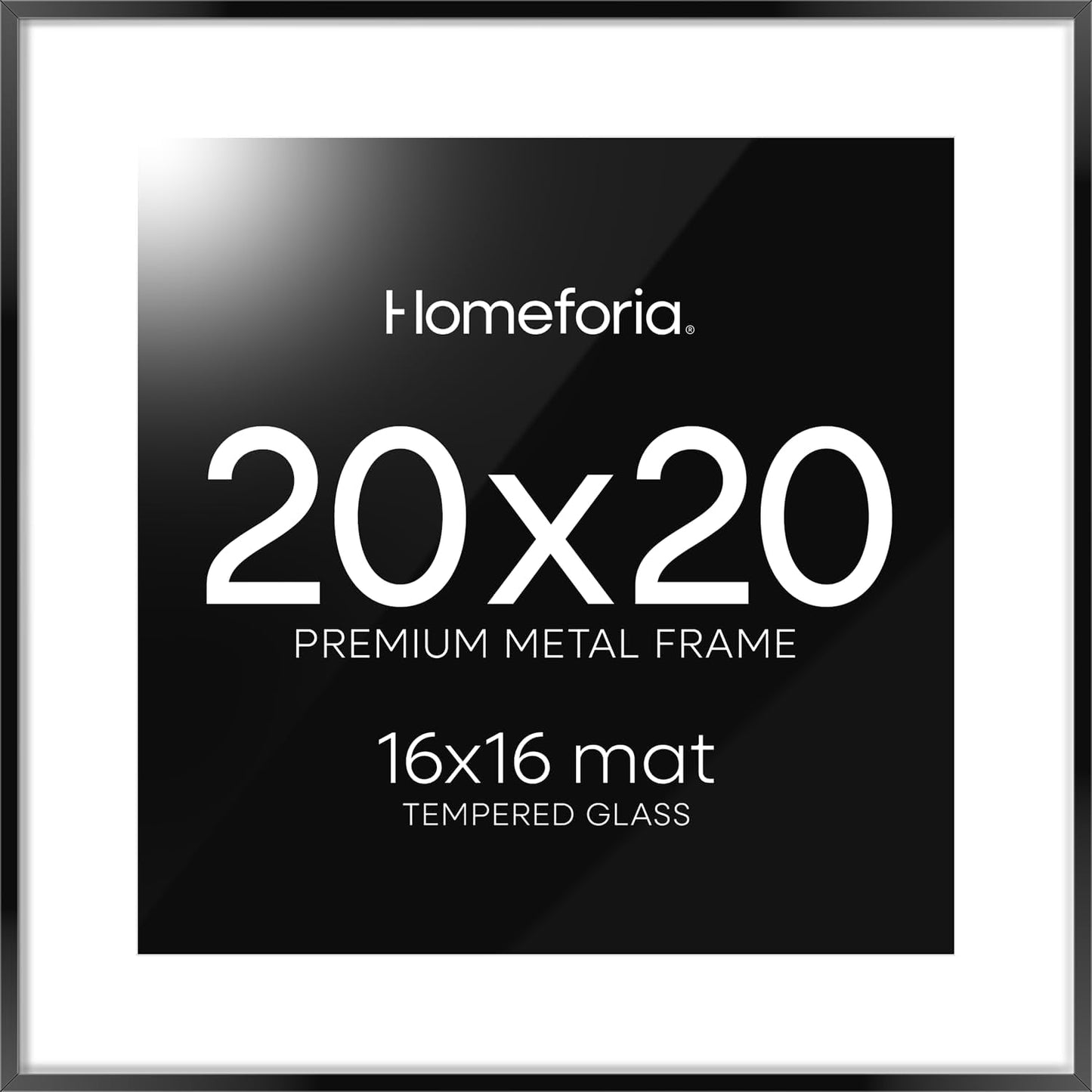 Homeforia 20x20 Picture Frame Black, High End Metal 20x20 Square Poster Frame Matted to 16x16