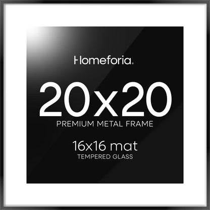 Homeforia 20x20 Picture Frame Black, High End Metal 20x20 Square Poster Frame Matted to 16x16