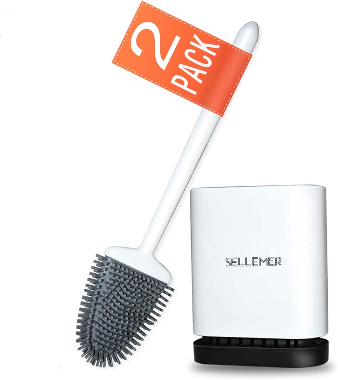 Sellemer Toilet Brush and Holder Set for Bathroom, Flexible Toilet Bowl Brush Head with Silicone