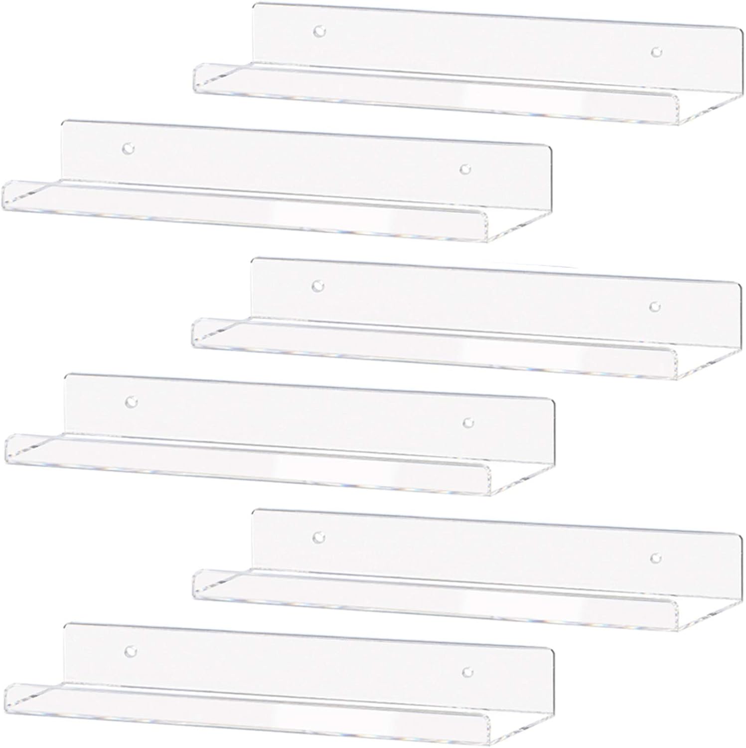 Weiai Clear Acrylic Shelf 15" Invisible Floating Wall Ledge Bookshelf, Kids Book Display Shelves