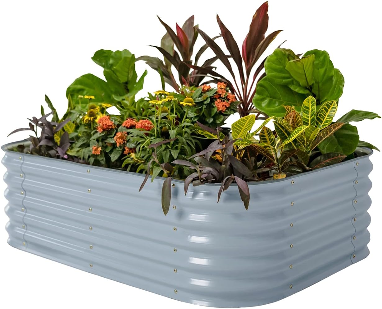 Vego garden Aluzinc Raised Garden Bed Kits, 17" Tall 6 in 1 Modular Metal Raised Planter Bed for