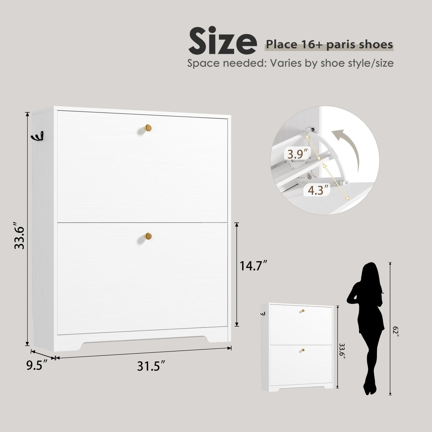 Nicetree Shoe Cabinet with 2 Flip Drawers, Modern Entryway Organizer, White