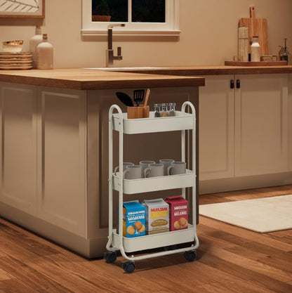 SunnyPoint Slim Rolling Storage Cart, 3 Tier Bathroom Storage Organizer Bathroom, Laundry Utility