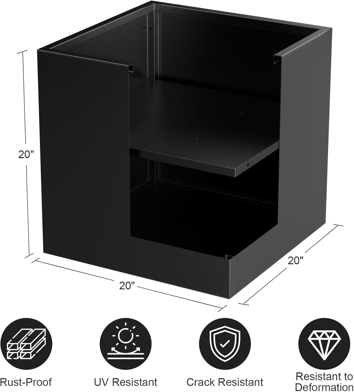 Tall Metal Cube Planter for Outdoor Plants 20" L x 20" W x 20" H, Heavy Duty Steel Rectangular