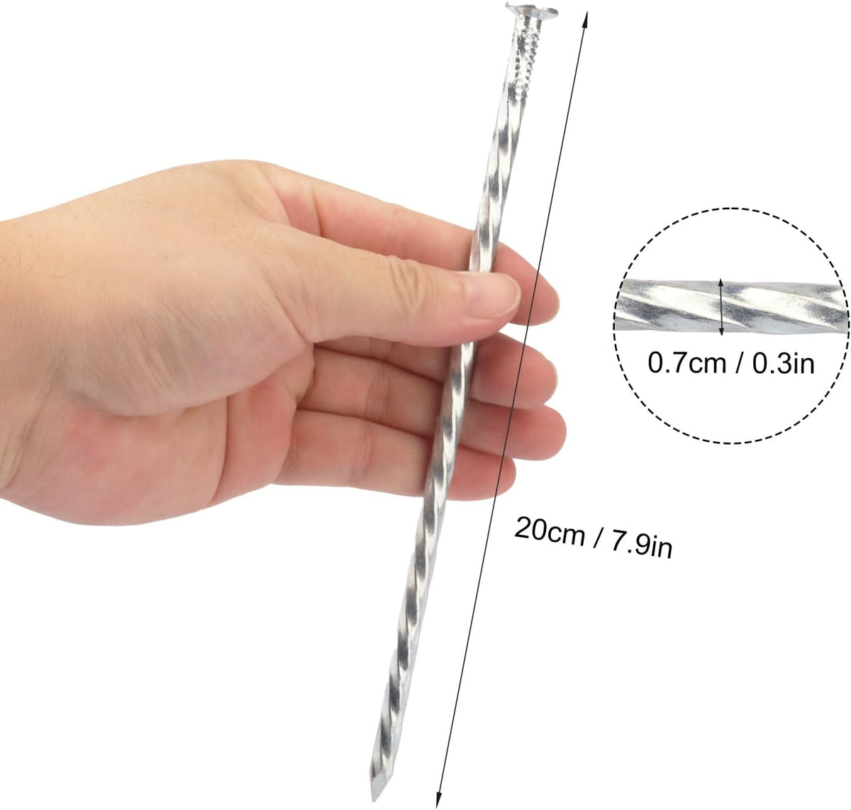 60 PCS 8 Inch Spiral Metal Galvanized Landscape Spikes, Galvanized Non-Rust Metal Garden Stakes