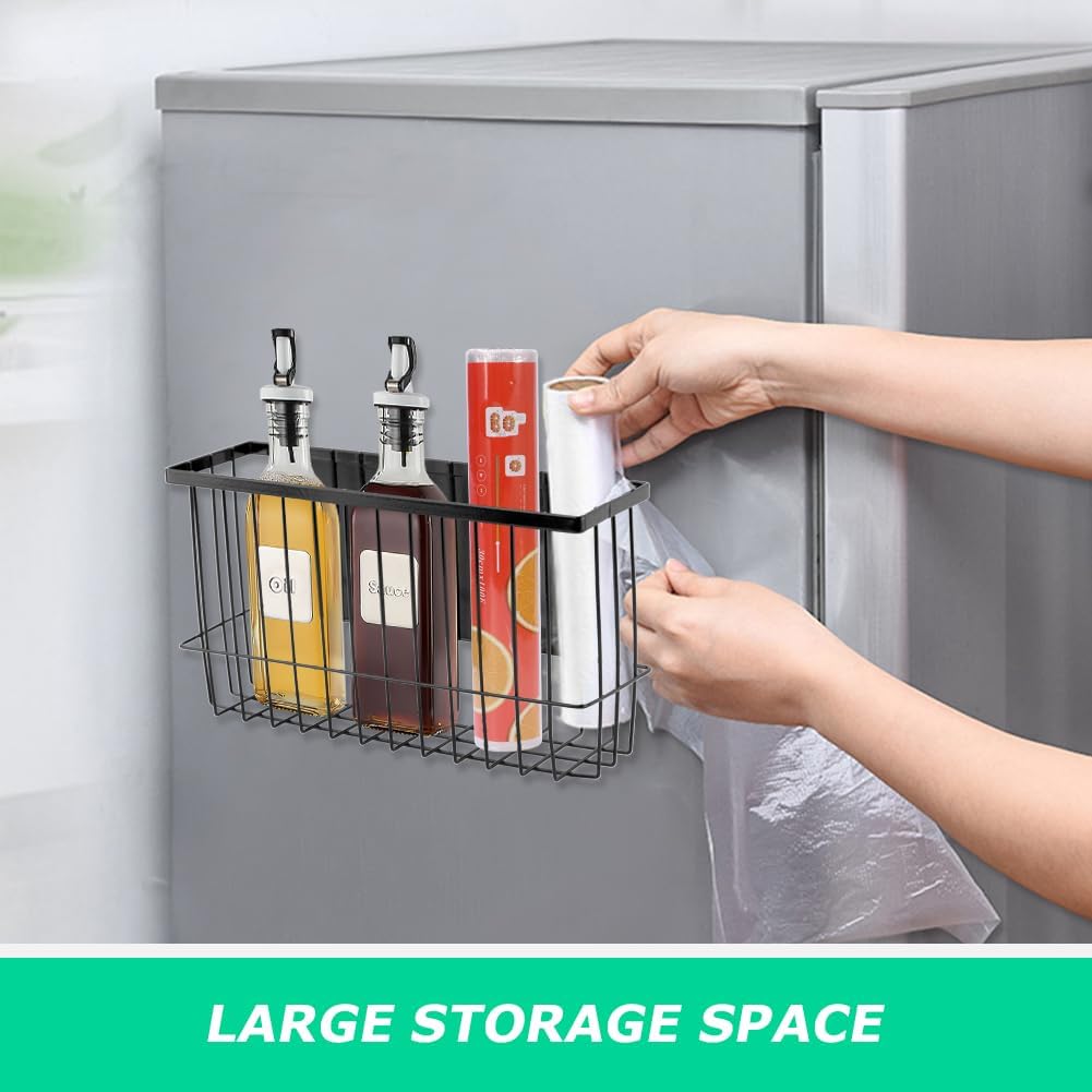 Magnetic Storage Basket Organizer for Fridge & Kitchen, 11lb Capacity Essentials Holder, No Tools