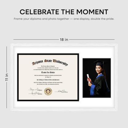 Homeforia 11x18 White Diploma Frame with Photo, High End Oak 11 x 18 Certificate Wood Frame with