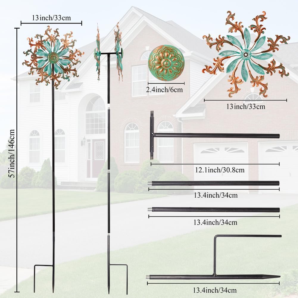 Viveta Wind Spinners Outdoor, Metal Wind Sculptures for Yard and Garden,13 * 57 "Double Windmill