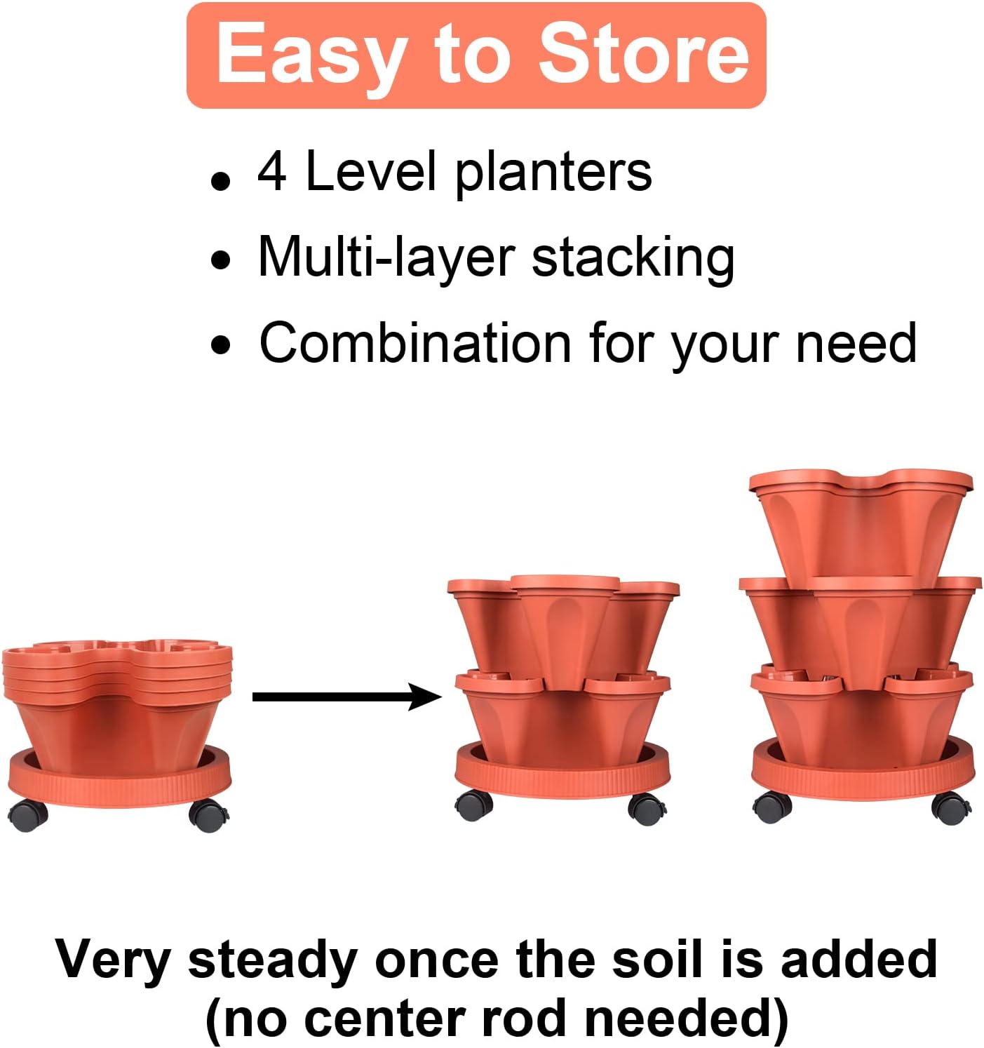 DUNCHATY Stackable Planters 4 Tier Vertical Garden Planting Tower Planters Strawberry, Herb