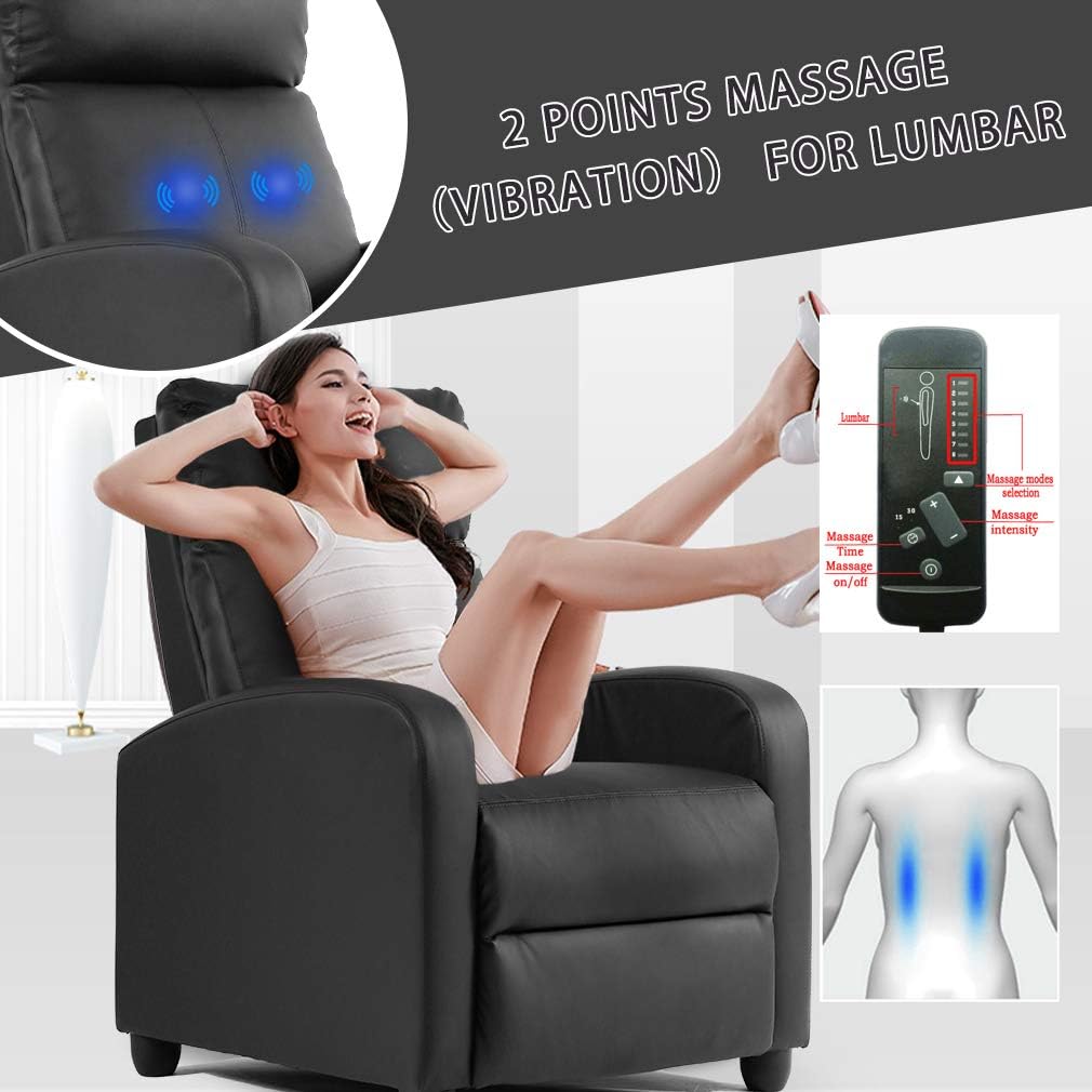 BestMassage | Recliner Chair | with 2 Point Massage Function | Black | with Lumbar Support