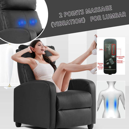 BestMassage | Recliner Chair | with 2 Point Massage Function | Black | with Lumbar Support