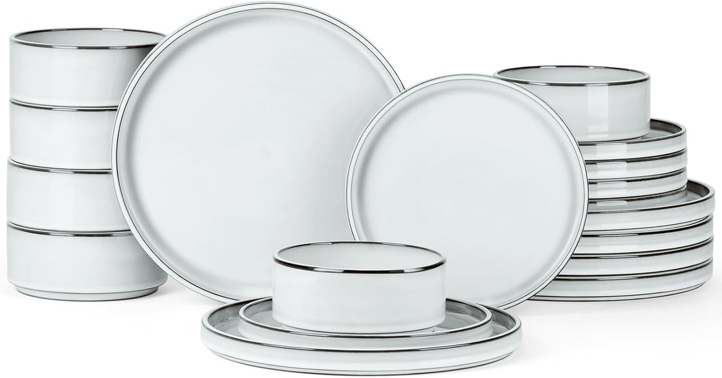 Onader Ceramic Dinnerware Sets for 6, Stoneware Plates and Bowls with Rustic Terracotta Bottom