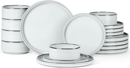 Onader Ceramic Dinnerware Sets for 6, Stoneware Plates and Bowls with Rustic Terracotta Bottom