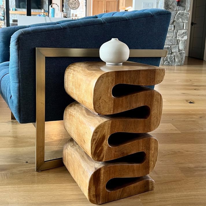 Rutledge & King Aspen Wood End Table - Unique Wooden Side Table - Mid Century Side Table - Saur