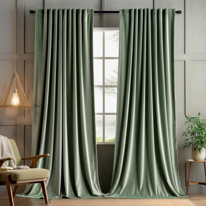 MIULEE Sage Green Velvet Curtains 120 inches 2 Panels - Pinch Pleated Luxury Room Darkening Window