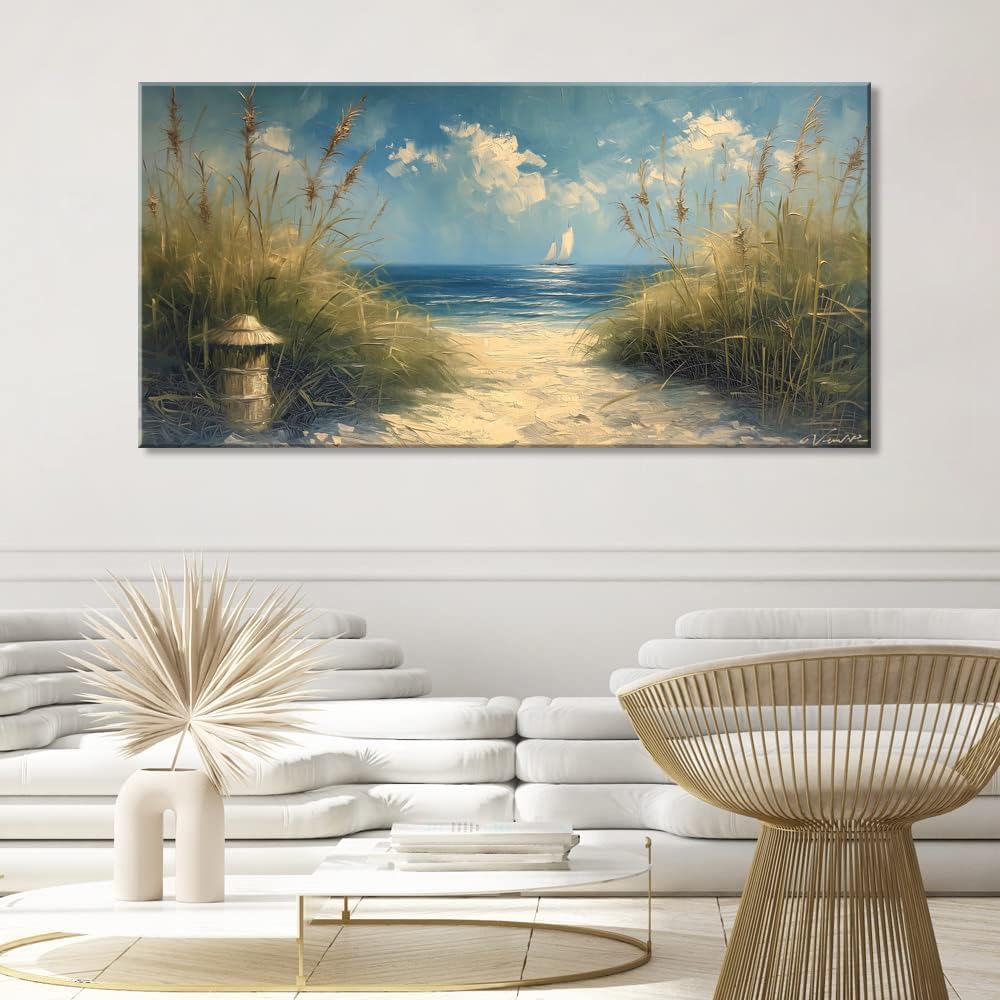 LASMOND Beautiful White Sandy Beach by Seaside Landscape Wall Art Decor Artwork for Bedroom Living