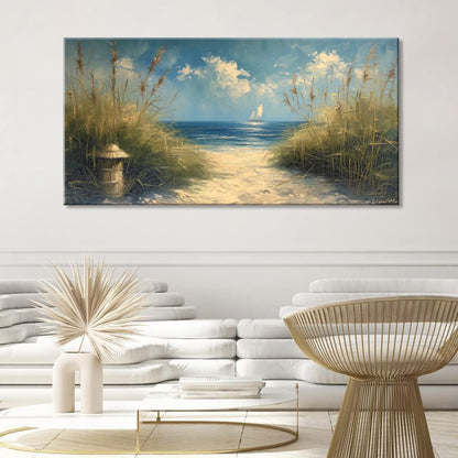 LASMOND Beautiful White Sandy Beach by Seaside Landscape Wall Art Decor Artwork for Bedroom Living