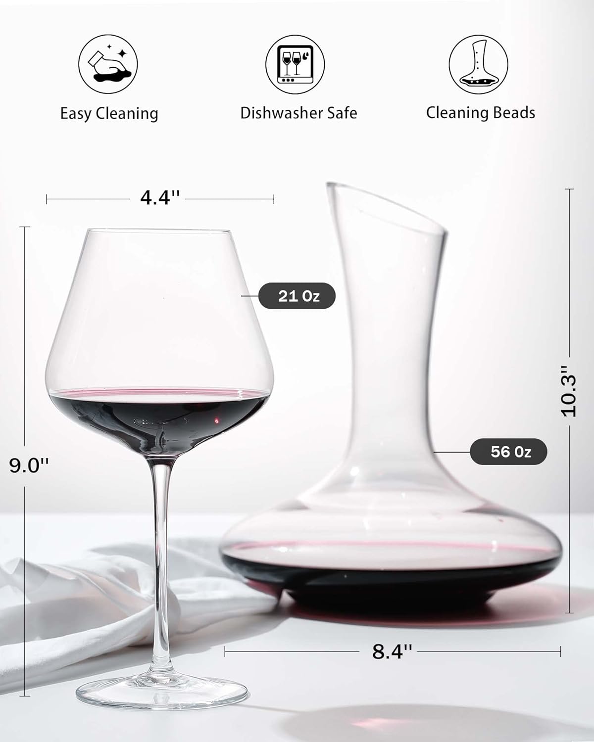 JBHO Full Bottle Wine Decanter with 2pcs Red Wine Glasses and Cleaning Beads, 21 oz Burgundy Wine